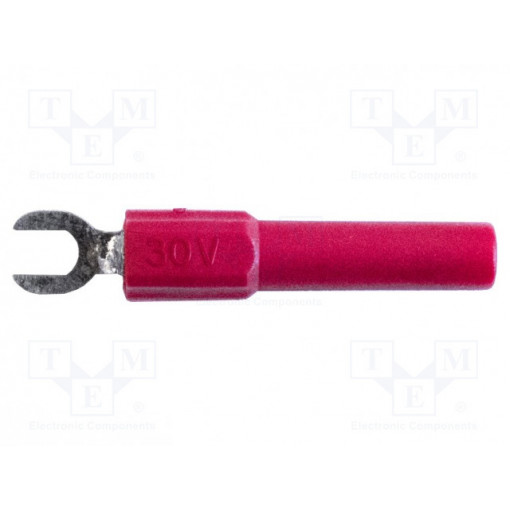 BU-30211-2; Fork terminals; banana 4mm plug,fork terminal; 60VDC; 36A; red; MUELLER ELECTRIC BU-30211-2; Fork terminals; banana 4mm plug,fork terminal; 60VDC; 36A; red; MUELLER ELECTRIC
