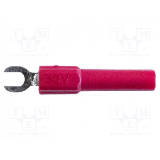 BU-30211A-2; Fork terminals; banana 4mm plug,fork terminal; 36A; red; 43mm; MUELLER ELECTRIC BU-30211A-2; Fork terminals; banana 4mm plug,fork terminal; 36A; red; 43mm; MUELLER ELECTRIC