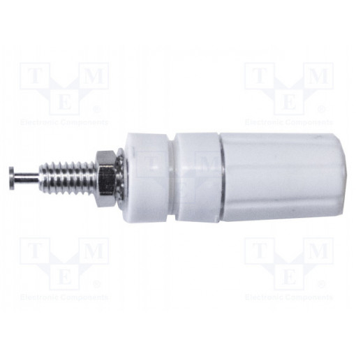 BU-P3760-9; Socket; 4mm banana; 15A; 2.5kV; white; nickel plated; on panel; MUELLER ELECTRIC