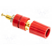 BU-P3770-2; Socket; 4mm banana; 15A; 2.5kV; red; gold-plated; on panel; MUELLER ELECTRIC