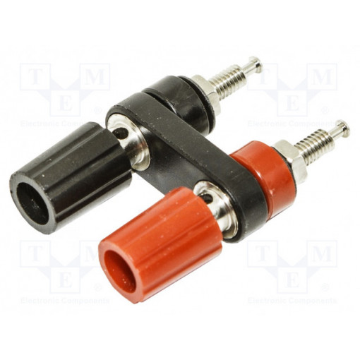 BU-P4243-0; Socket; 4mm banana; 15A; 1kVDC; black; tinned; screw,panel; double; MUELLER ELECTRIC