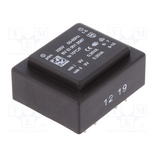BV EI 301 3587; Transformer: encapsulated; 0.7VA; 230VAC; 9V; 9V; 39mA; 39mA; 44g; HAHN BV EI 301 3587; Transformer: encapsulated; 0.7VA; 230VAC; 9V; 9V; 39mA; 39mA; 44g; HAHN