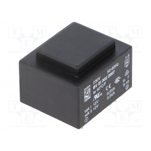 BV EI 302 2007; Transformer: encapsulated; 1.8VA; 230VAC; 12V; 12V; 75mA; 75mA; 70g; HAHN BV EI 302 2007; Transformer: encapsulated; 1.8VA; 230VAC; 12V; 12V; 75mA; 75mA; 70g; HAHN