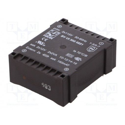 BV UI 302 0221; Transformer: encapsulated; 4VA; 115/115VAC; 12V; 12V; 166mA; 166mA; HAHN