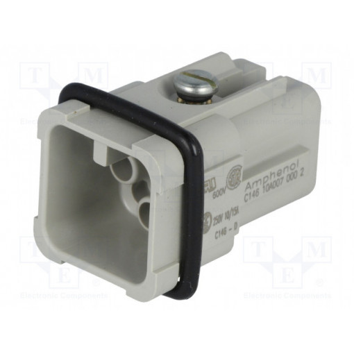 C146 10A007 000 2; Connector: HDC; male; C146,heavy|mate D; PIN: 8; 7+PE; size A3; 16A; AMPHENOL C146 10A007 000 2; Connector: HDC; male; C146,heavy|mate D; PIN: 8; 7+PE; size A3; 16A; AMPHENOL