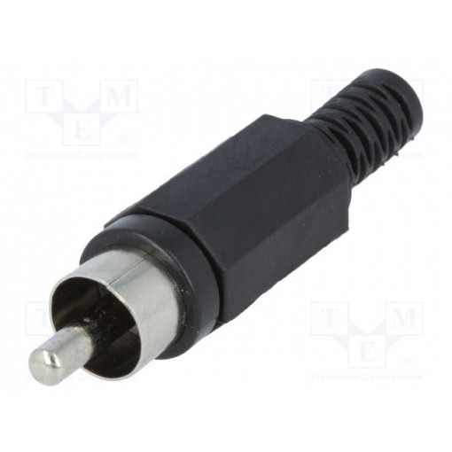 ; Plug; RCA; male; with strain relief; straight; soldering; black; 