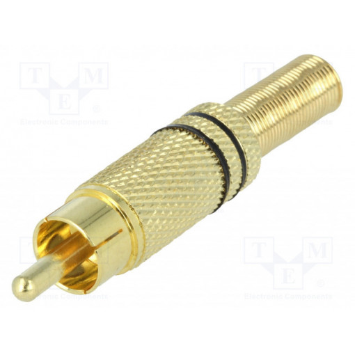 ; Plug; RCA; male; with strain relief; straight; soldering; 5mm; ; Plug; RCA; male; with strain relief; straight; soldering; 5mm;