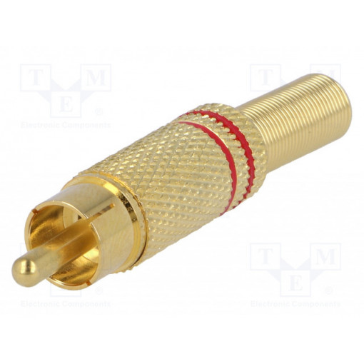 ; Plug; RCA; male; with strain relief; straight; soldering; 5mm; ; Plug; RCA; male; with strain relief; straight; soldering; 5mm;