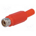 ; Plug; RCA; female; with strain relief; straight; soldering; red;  ; Plug; RCA; female; with strain relief; straight; soldering; red;