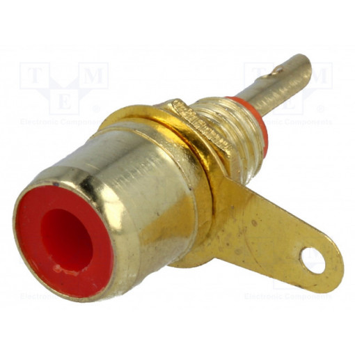 ; Socket; RCA; female; gold-plated; for panel mounting; Marker: red; ; Socket; RCA; female; gold-plated; for panel mounting; Marker: red;