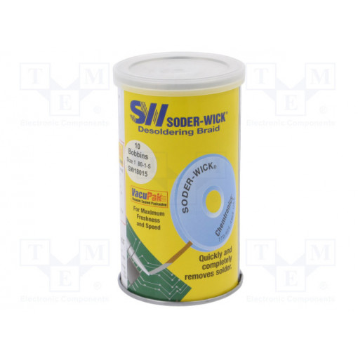 SW18015; Tape: desoldering; rosin,No Clean; W: 0.8mm; L: 1.5m; Pcs: 10; CHEMTRONICS SW18015; Tape: desoldering; rosin,No Clean; W: 0.8mm; L: 1.5m; Pcs: 10; CHEMTRONICS