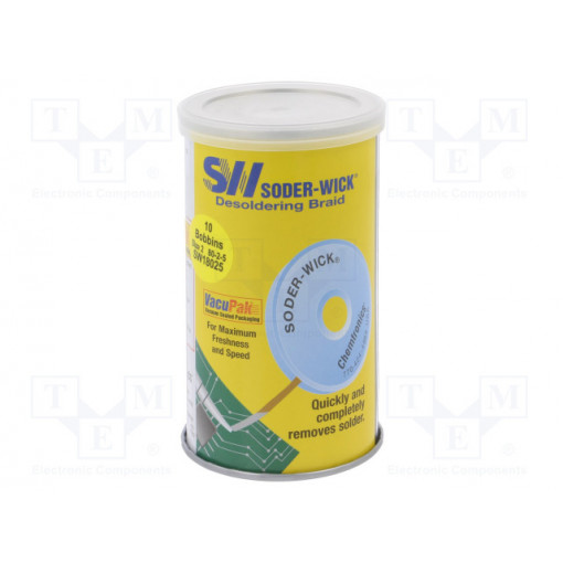 SW18025; Tape: desoldering; rosin,No Clean; W: 1.5mm; L: 1.5m; Pcs: 10; CHEMTRONICS SW18025; Tape: desoldering; rosin,No Clean; W: 1.5mm; L: 1.5m; Pcs: 10; CHEMTRONICS