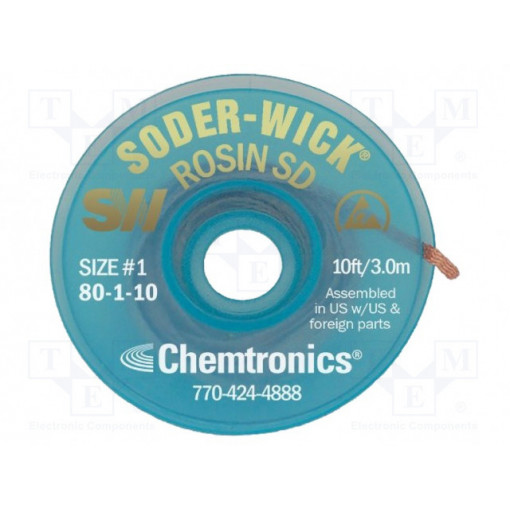 SW80-1-10; Tape: desoldering; rosin,No Clean; W: 0.8mm; L: 3m; CHEMTRONICS SW80-1-10; Tape: desoldering; rosin,No Clean; W: 0.8mm; L: 3m; CHEMTRONICS