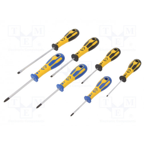 T49163D; Kit: screwdrivers; Pcs: 7; Pozidriv®,slot; C.K