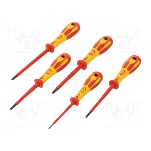 T49183D; Kit: screwdrivers; Pcs: 5; insulated; 1kVAC; Pozidriv®,slot; C.K