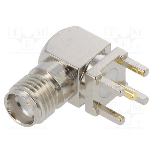 CONSMA002; Socket; SMA; female; angled 90°; 50Ω; THT; on PCBs; teflon; LINX TECHNOLOGIES