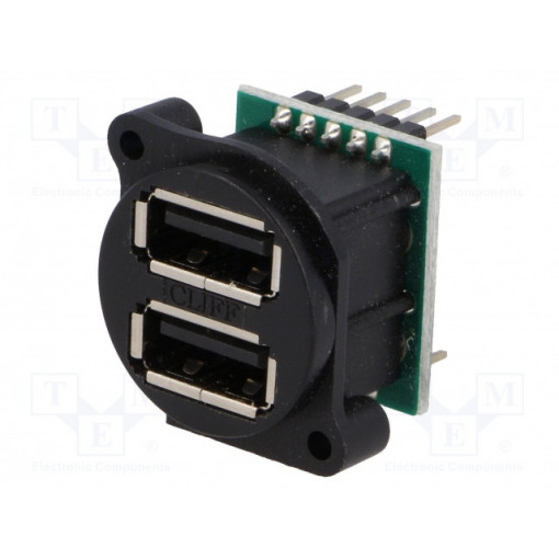 CP30090; Socket; USB A; for panel mounting,screw; pin header; double; CLIFF
