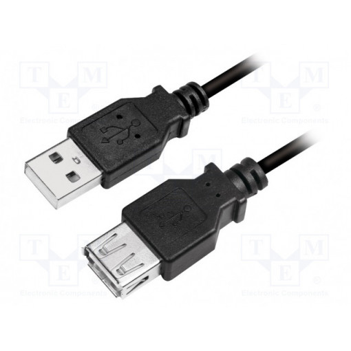 CU0011B; Cable; USB 2.0; USB A socket,USB A plug; nickel plated; 3m; black; LOGILINK