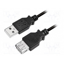 CU0012B; Cable; USB 2.0; USB A socket,USB A plug; nickel plated; 5m; black; LOGILINK