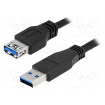 CU0043; Cable; USB 3.0; USB A socket,USB A plug; nickel plated; 3m; black; LOGILINK