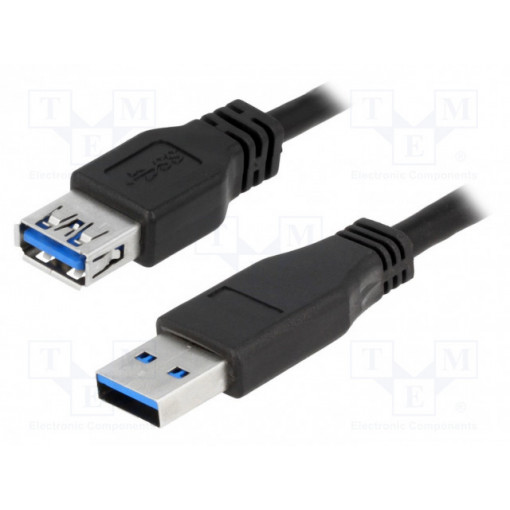 CU0043; Cable; USB 3.0; USB A socket,USB A plug; nickel plated; 3m; black; LOGILINK