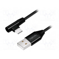 CU0138; Cable; USB 2.0; USB A plug,USB C angled plug; 1m; black; LOGILINK