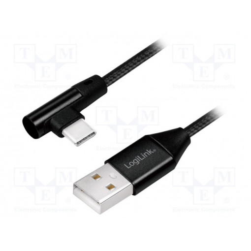 CU0138; Cable; USB 2.0; USB A plug,USB C angled plug; 1m; black; LOGILINK