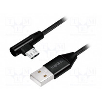 CU0142; Cable; USB 2.0; USB A plug,USB B micro plug (angle); 1m; black; LOGILINK