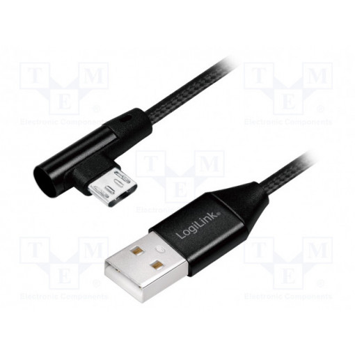 CU0142; Cable; USB 2.0; USB A plug,USB B micro plug (angle); 1m; black; LOGILINK