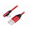 CU0145; Cable; USB 2.0; USB A plug,USB C angled plug; 0.3m; red; LOGILINK