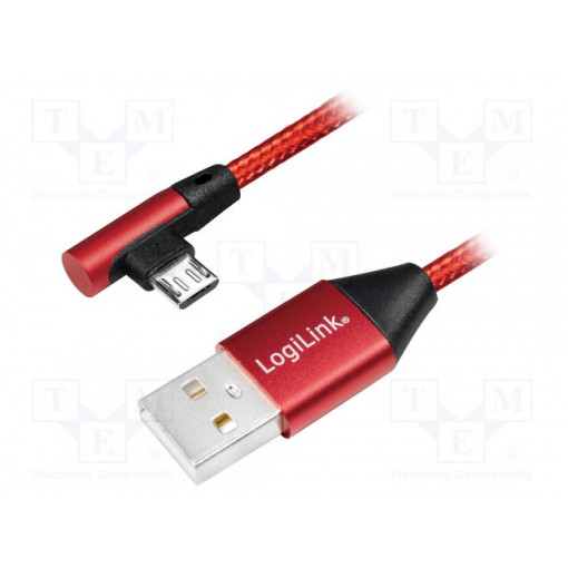 CU0150; Cable; USB 2.0; USB A plug,USB B micro plug (angle); 1m; red; LOGILINK