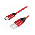 CU0151; Cable; USB 2.0; USB A plug,USB B micro plug; 0.3m; red; LOGILINK