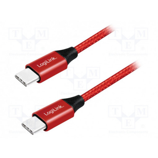 CU0156; Cable; USB 2.0; both sides,USB C plug; 1m; red; LOGILINK