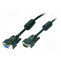 CV0005; Cable; D-Sub 15pin HD plug,D-Sub 15pin HD socket; black; 3m; LOGILINK