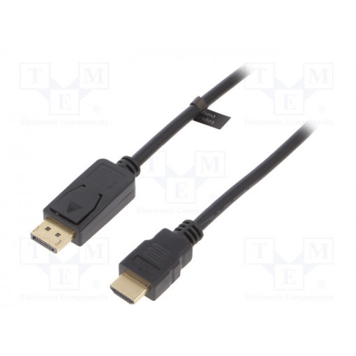 CV0126; Cable; DisplayPort 1.2; DisplayPort plug,HDMI plug; 1m; black; LOGILINK