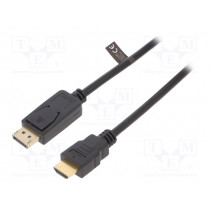 CV0128; Cable; DisplayPort 1.2; DisplayPort plug,HDMI plug; 3m; black; LOGILINK