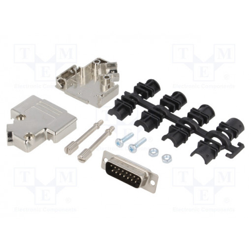 6355-0009-02; D-Sub; PIN: 15; plug; male; soldering; for cable; black; ENCITECH