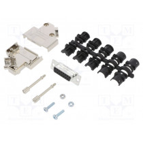 L17D45PK-M-15+L77SDA15S; D-Sub; PIN: 15; female; angled 45°; soldering; for cable; UNC4-40; AMPHENOL