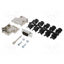 L17D45PK-M-09+L717HDE15P; D-Sub HD; PIN: 15; male; angled 45°; soldering; for cable; UNC4-40; AMPHENOL