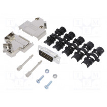 L17D45PK-M-15+L717SDA15P; D-Sub; PIN: 15; male; angled 45°; soldering; for cable; gold flash; AMPHENOL