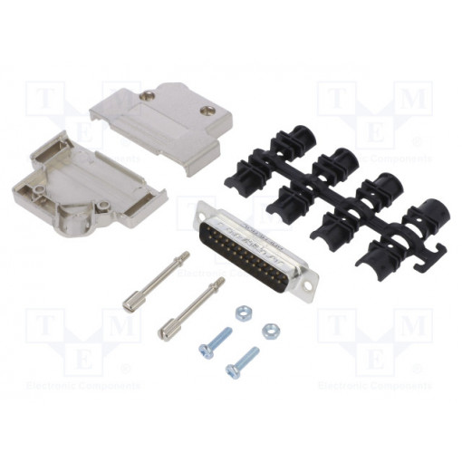 L17D45PK-M-25+L717SDB25P; D-Sub; PIN: 25; male; angled 45°; soldering; for cable; gold flash; AMPHENOL