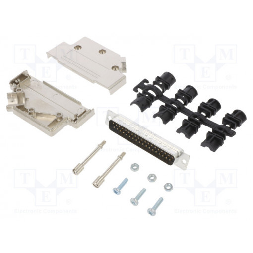 L17D45PK-M-37+L717SDC37P; D-Sub; PIN: 37; male; angled 45°; soldering; for cable; gold flash; AMPHENOL