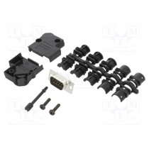 L17D45PK-P-09+L717SDE09P; D-Sub; PIN: 9; male; angled 45°; soldering; for cable; gold flash; AMPHENOL