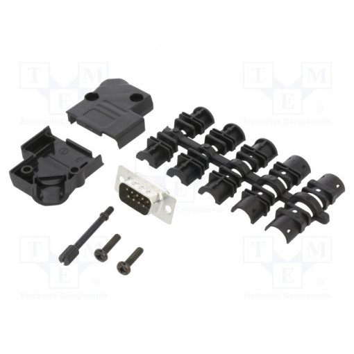 L17D45PK-P-09+L717SDE09P; D-Sub; PIN: 9; male; angled 45°; soldering; for cable; gold flash; AMPHENOL