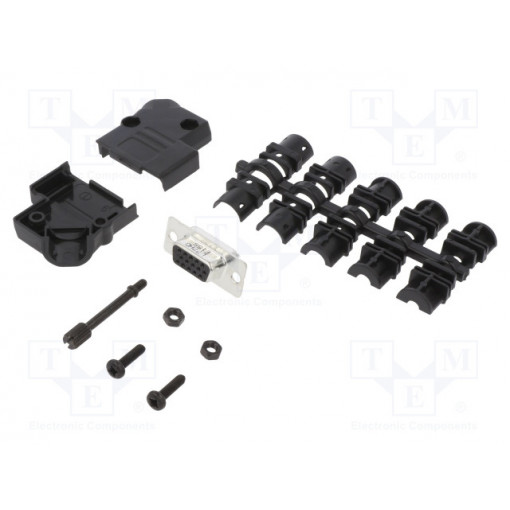 L17D45PK-P-09+L77HDE15S; D-Sub HD; PIN: 15; female; angled 45°; soldering; for cable; AMPHENOL