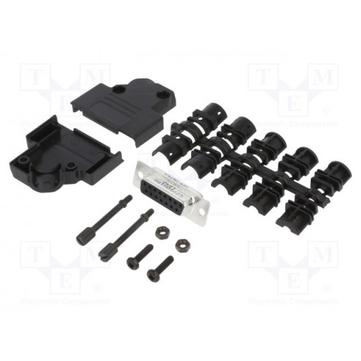 L17D45PK-P-15+L77SDA15S; D-Sub; PIN: 15; female; angled 45°; soldering; for cable; UNC4-40; AMPHENOL