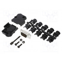 L17D45PK-P-09+L717HDE15P; D-Sub HD; PIN: 15; male; angled 45°; soldering; for cable; UNC4-40; AMPHENOL