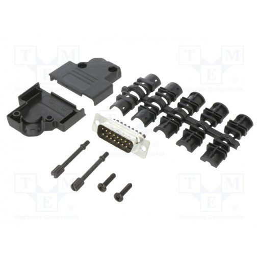 L17D45PK-P-15+L717DA15PST; D-Sub; PIN: 15; male; angled 45°; screw terminal; for cable; AMPHENOL