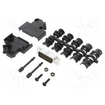 L17D45PK-P-15+L717SDA15P; D-Sub; PIN: 15; male; angled 45°; soldering; for cable; gold flash; AMPHENOL