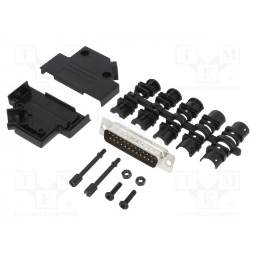 L17D45PK-P-25+L717SDB25P; D-Sub; PIN: 25; male; angled 45°; soldering; for cable; gold flash; AMPHENOL